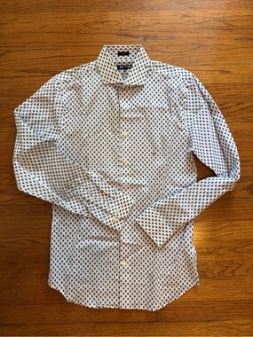 Express White Dress Shirt with Navy Diamond Print